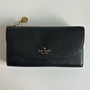 Kate Spade New York Black Large Continental Wallet Pebbled Leather